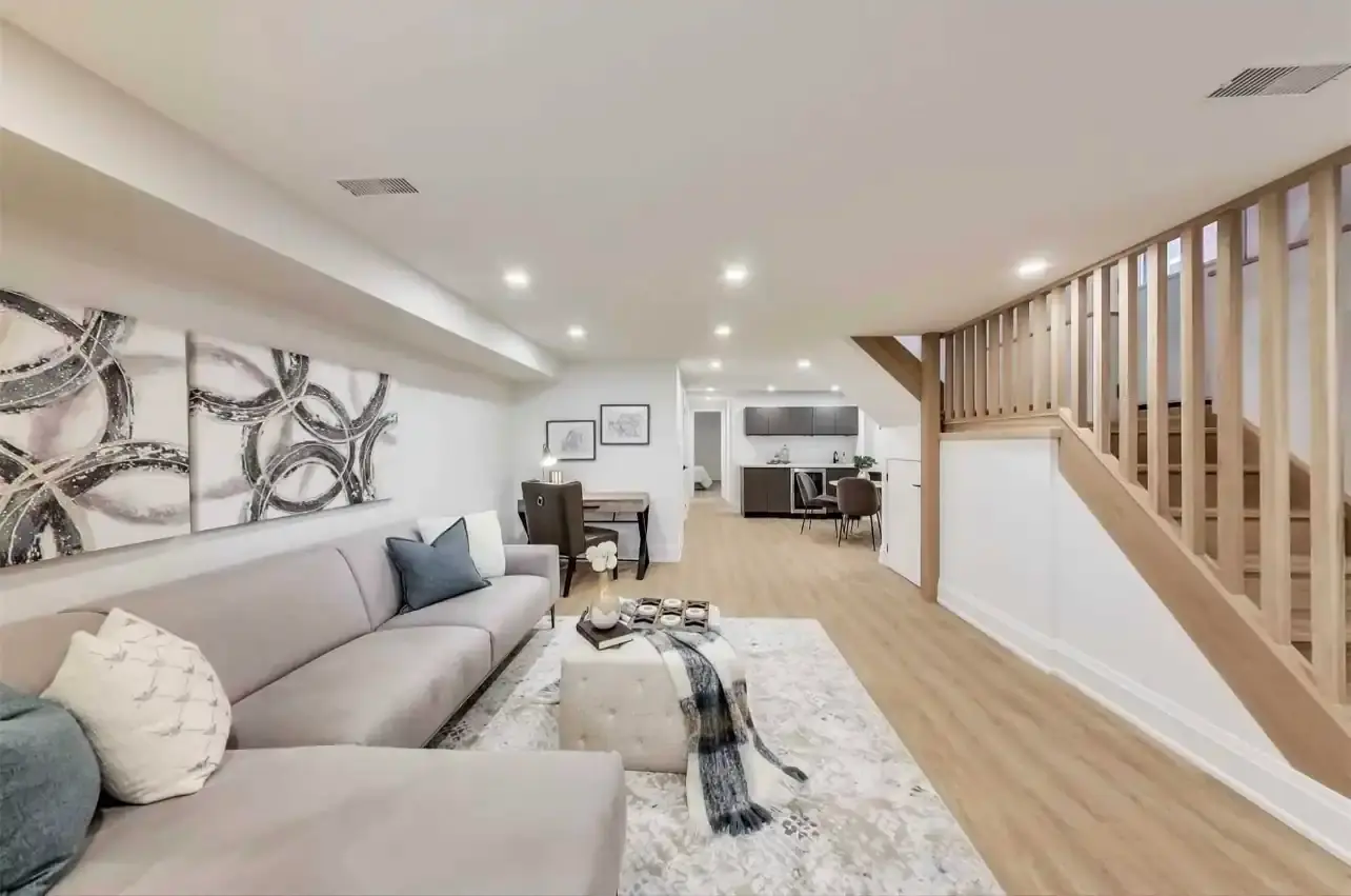 Basement lighting in a custom home wired by Marrast Contracting